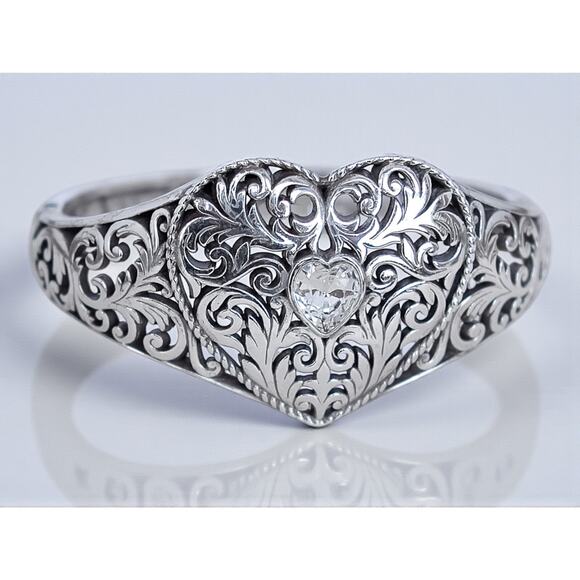 Brighton Heart Filigree Cuff Bracelet Hinged Clamper Magnetic Retired 7" - Picture 2 of 8